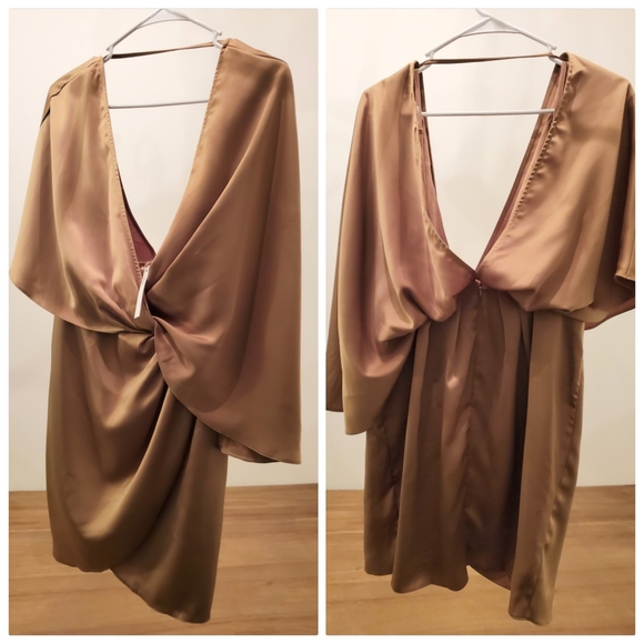 [ASOS] Satin With Asymmetrical Kimono Sleeve Dress - Picture 9 of 11